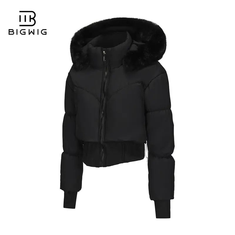 BIGWIG Women's Fitted Long-Sleeve Short Down Parka - 2025 Fashion New Style, Hooded, Stand-Up Collar, Quilted Filling, Zipper Closure, Outerwear Coats for Autumn & Winter Outings