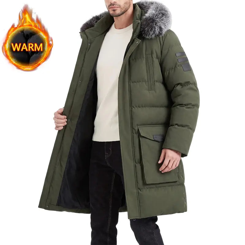 JOGWAVE Men’s Long Hooded Jacket - Winter Outerwear - Hooded Trench Coat - Thick, warm, windproof jacket suitable for outdoor wear in cold weather