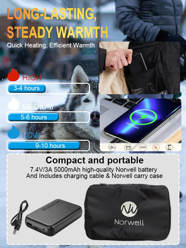 Norwell New Women's Heated Long Sleeve Puffer Down Jacket with 7.4V 5000mAh Battery Pack, Dual Control 7 Heat Zones Winter Windproof Waterproof Warm Slim Fit Coat with Hood for Commuting, Full-Zip Parka, Winter Outfits #FallFreshness #outdoorfun