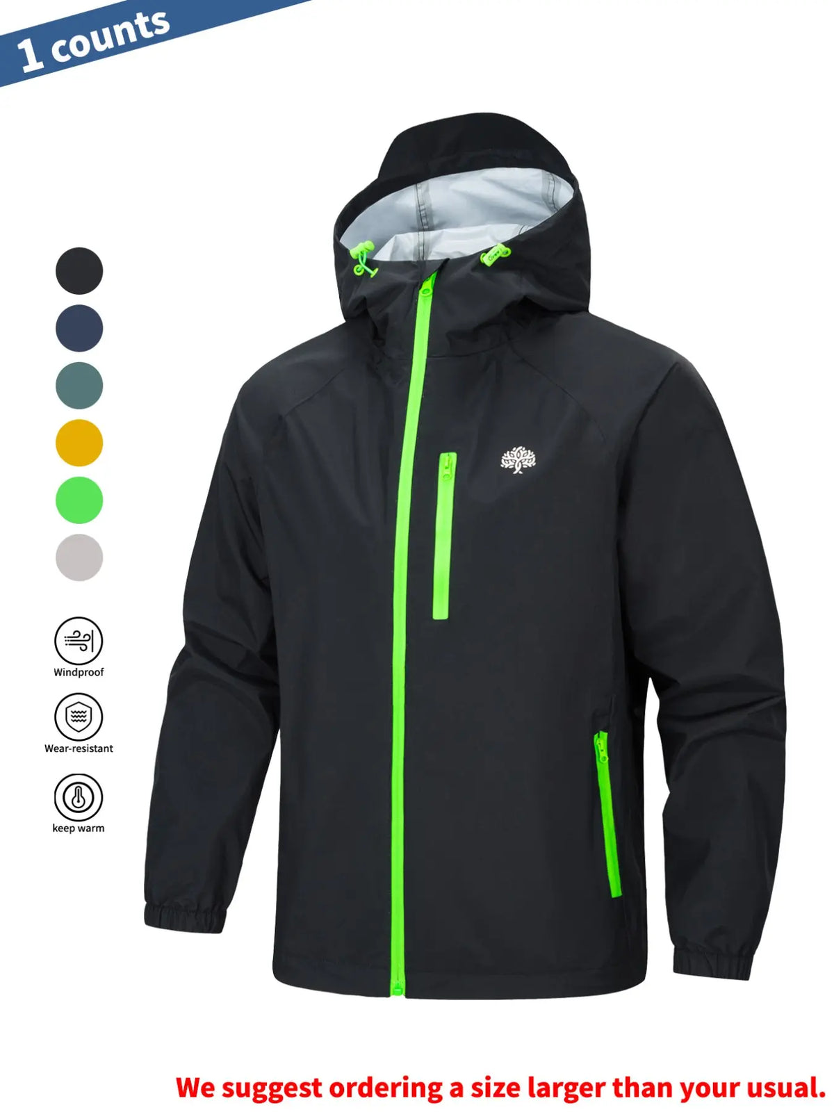 Men's Casual Sporty Hooded Jacket, Long Sleeve with Zipper & Pockets, Windproof & Waterproof, Lightweight & Soft, Ideal for Hiking, Cycling & Camping, Outerwear, Sports Casual Jacket