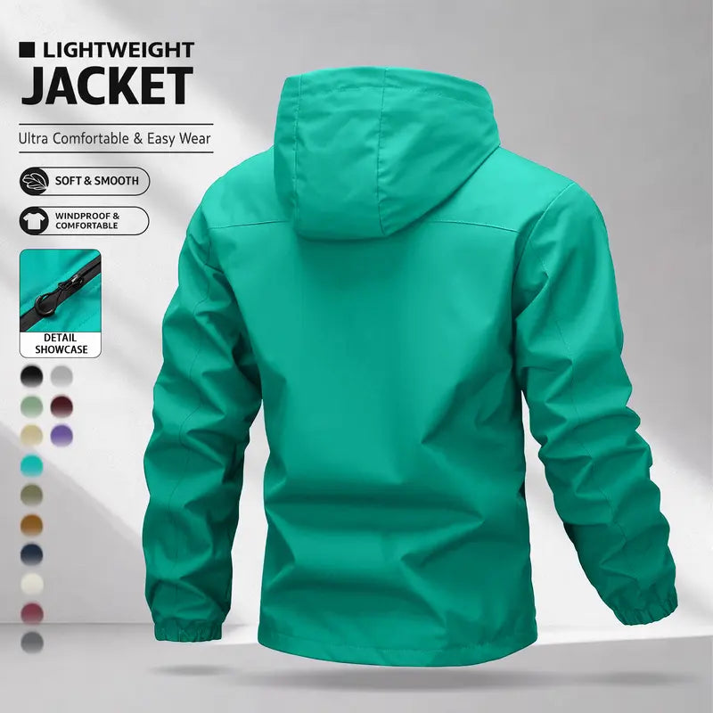 Men’s American-Style Outdoor Functional Lake Green Hooded Jacket | Lightweight Windproof Waterproof Casual Jacket, Stylish Men’s Jacket