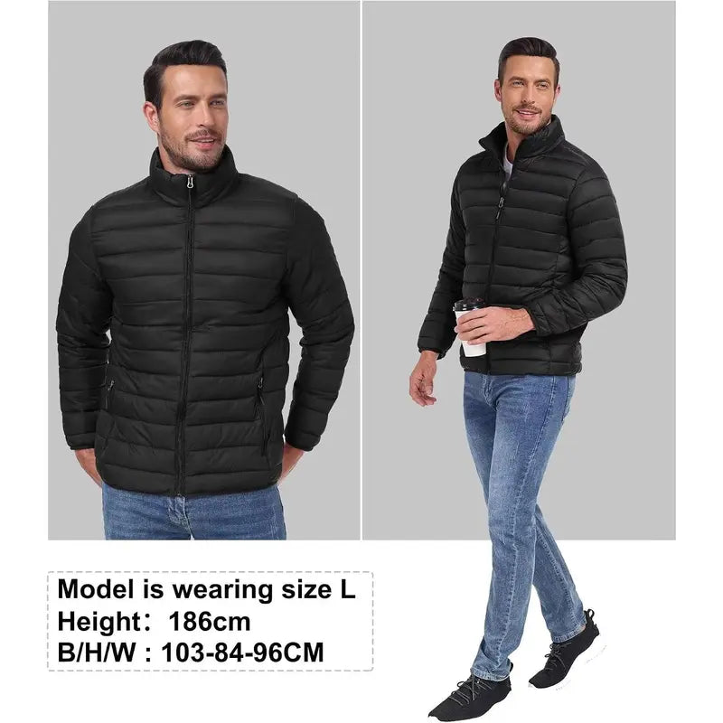 Zoofly Men's Regular Fit Casual Long Sleeve Winter Puffer Down Coat - Elastic, Thermal, Lightweight, Waterproof, Polyester Outerwear with Zip Pockets, Machine Washable