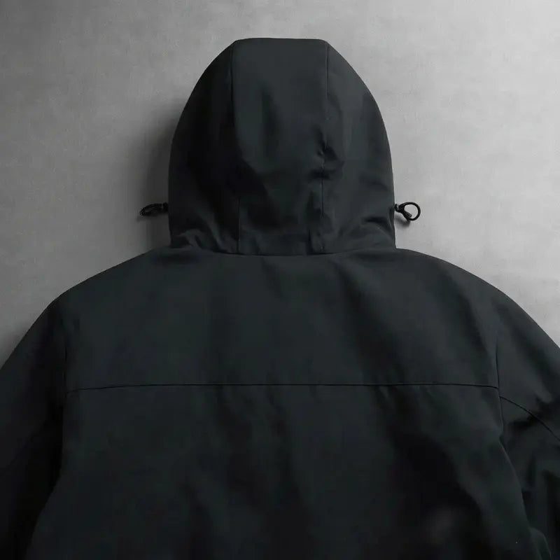 Men's Polyester Lightweight Windproof Hooded Rain Jacket - Men's Clothing Zip-Front Track Jacket, Water-Resistant Breathable Black Outdoor Wear with Adjustable Hood for Running, Hiking
