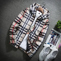 Men’s lightweight hooded jacket (with a stand collar option), zip-up windbreaker featuring adjustable drawstring and color-block stripe design, spring/autumn fashion style, men’s jacket, men’s outerwear, stylish khaki plaid pattern sohochic