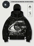 double hood rhinestone street casual loose men's zipper hoodie eye print sweatshirt, Graphic print hoodie autumn and winter fleece warm men and women brand Y2K jacket cool nightclub rock hip-hop music festival