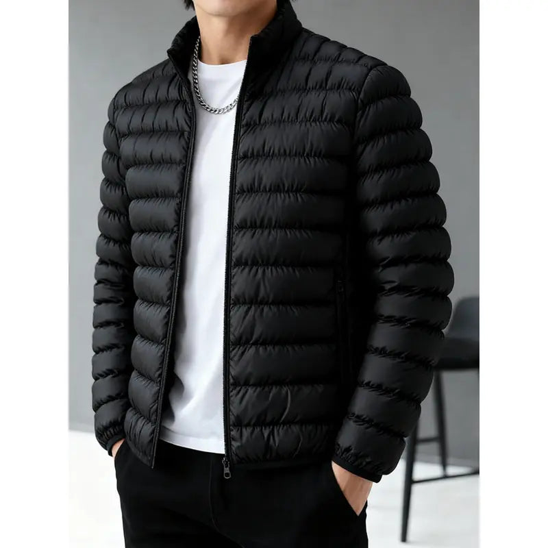 Functional Mensfashion Quilted Outerwear to Keep Warm, Slim‑fit Silhouette, Full‑zip Construction, Wind‑resistant Feature, Ideal for Traveling, Commuting and Various Cold‑season Casual Occasions