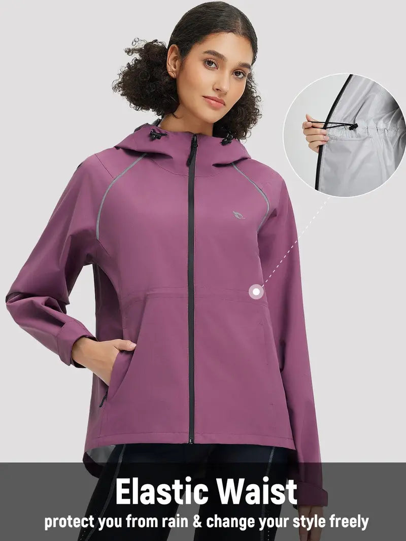 baleaf Women's Rain Jackets Waterproof Windbreaker Packable Lightweight Cycling Running Jacket Hiking Gear Reflective Hooded Travel Work Bike Walking Water Reactive JackeT