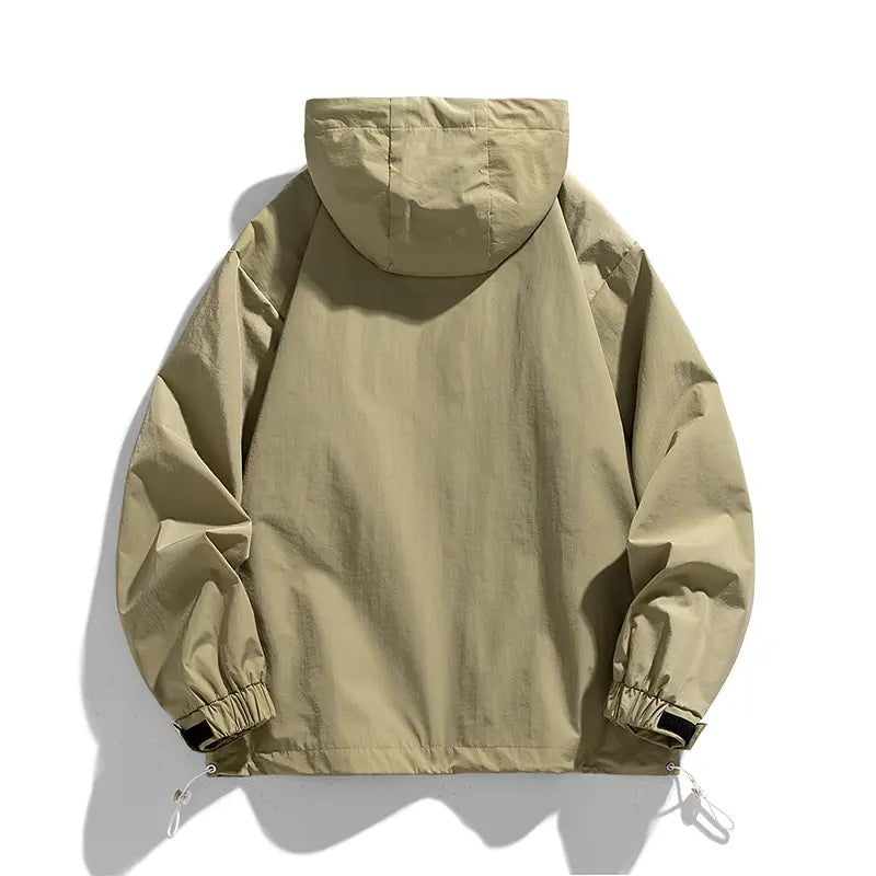 ZMZY Men's Half-Zip Jacket Lightweight Hooded Casual Outdoor Windbreaker, All-Season Oversized Relaxed Fit Coat with Drawstring Hem & Side Pockets for Teen Adults, Work Streetwear Style