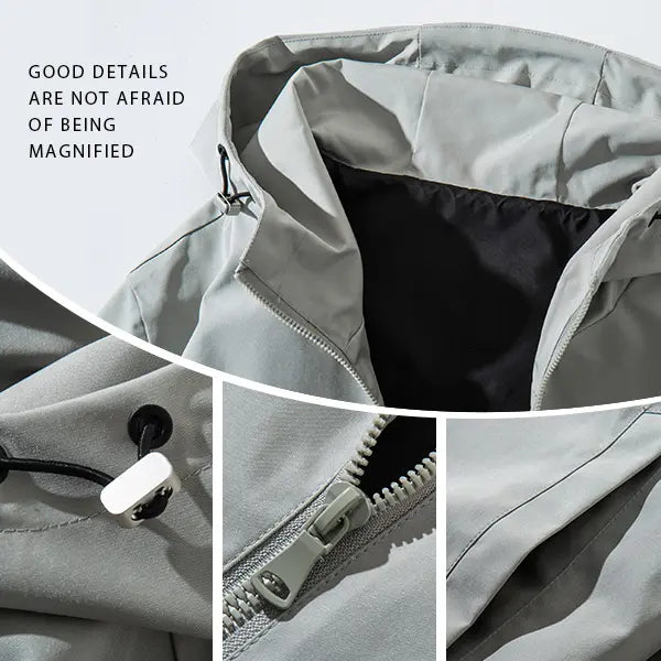 Men's Fitted Fashion Streetwear Crew Neck Waterproof Jacket - Quick-Dry, Moisture-Absorbing, Breathable Long-Sleeved Zip-Up Polyester Outdoor Wear - Suitable for Daily Leisure, Outdoor Activities