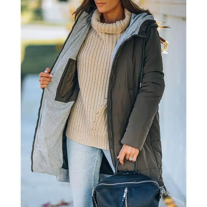 Imily Bela Womens Warm Puffer Down Jacket Hooded Winter Casual Lightweight Mid Quilted Coat with Pockets