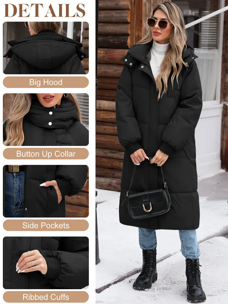 【Restocked】HEEKPEK Women's Fashion Puffer Coat, Cozy Quilted Long-Sleeve Zip-Up Hooded Thick Warm Parka with Pockets, Winter Casual Outerwear for Women
