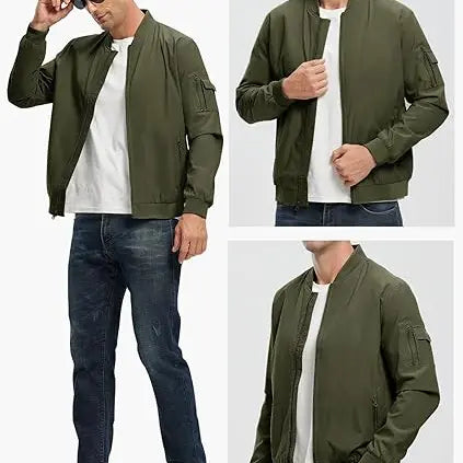 GOPUNE Menswear【Plus Size,S-XXXXL】Flight Jacket Lightweight Bomber Jacket Track Coat Casual Windbreaker Fall Zip Up Coat with 5 Pockets For Outdoor Work Spring and Fall Outfits