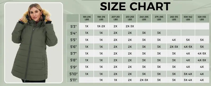 Women's Plus Size Quilted Mid-Length Polyester Puffer Coat - Long Sleeve, Water-Proof, Thick Keep Warm Jackets & Coats, Light Fabric, Flattering Fit Outerwear for Ladies