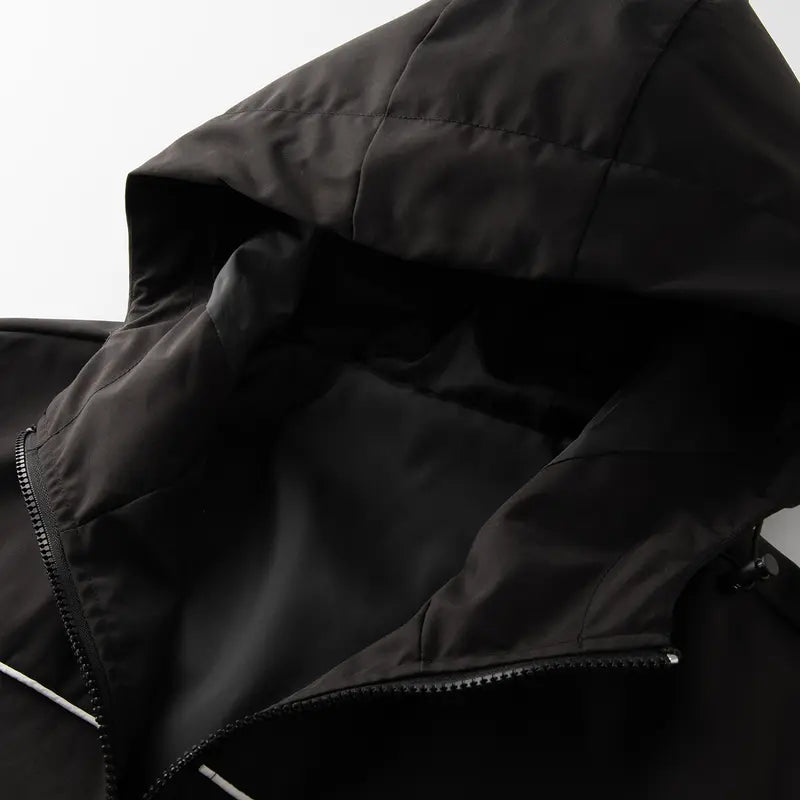 Men’s 3-Pack Hooded Full-Zip Lightweight Jackets, Reflective Piping Windbreaker Coats, Casual Outdoor Zip-Up Jackets with Elastic Cuffs & Hem, Fall/Spring Everyday Streetwear, Black/Navy/Green