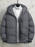 Men's Woven Cotton Hooded Puffy Jacket - Puffy Shape, Long-Sleeve, Zip-Up, Windproof, Loose Fit, Autumn Winter Warm Casual Streetwear Clothing, Fashion Streetwear Top with Pockets, M