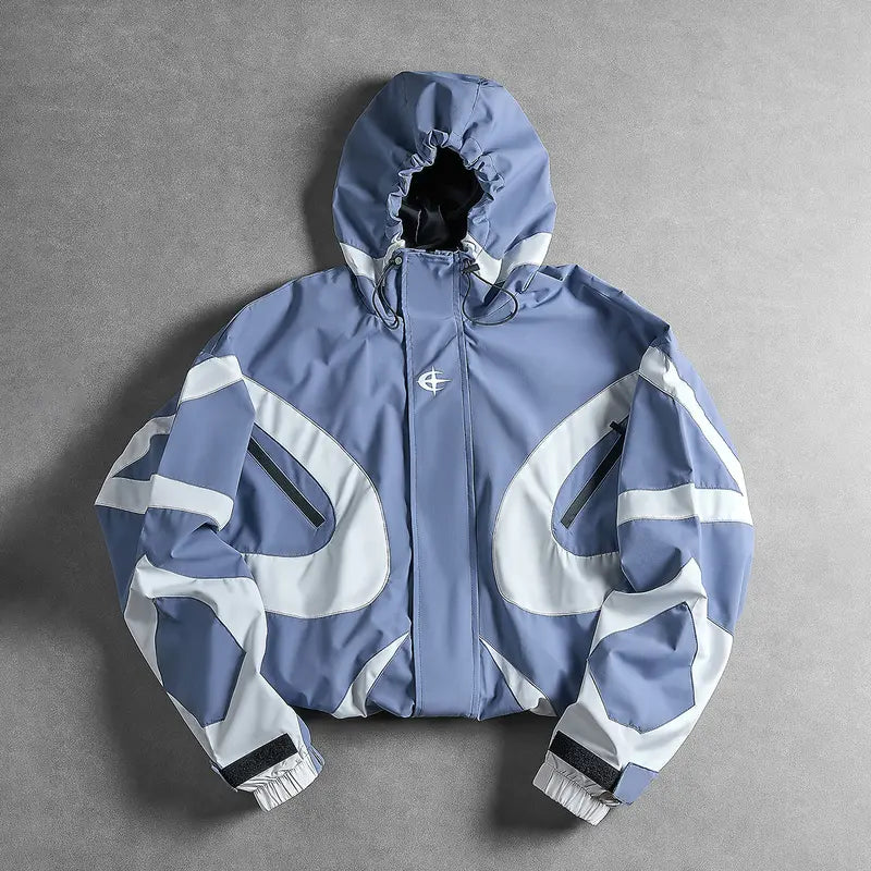 Color Block Hooded Windbreaker Jacket Unisex Adjustable drawstring hat with zipper front for both Outdoor Windproof Streetwear Coat Casual Menswear