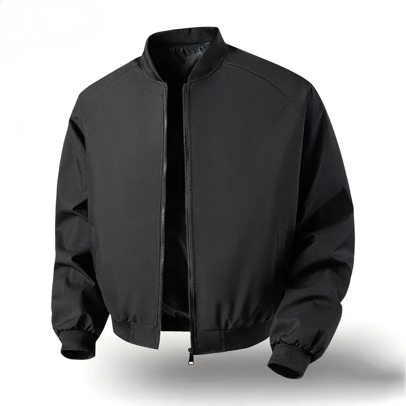 Men's Retro Long-Sleeve Plain Baseball Bomber Jacket - American-Style Lightweight Windproof Waterproof Fitted Streetwear Outerwear, Casual Daily Clothes