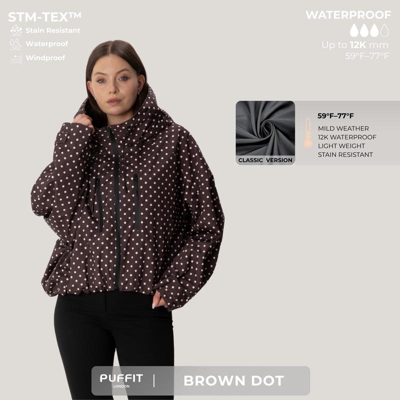 【Restocked】PUFFIT STM-TEX Short One-Size Rain Jacket With Pleated Hem,Hooded Jacket,Waterproof Jacket,Women Jacket,Wide-Brim Hood,Adjustable Cuffs,Zips,Outdoor Sport,Windbreaker,Fall,Winter,Dog Walking,School Running,Stylish,Womenswear,2026 Shopping