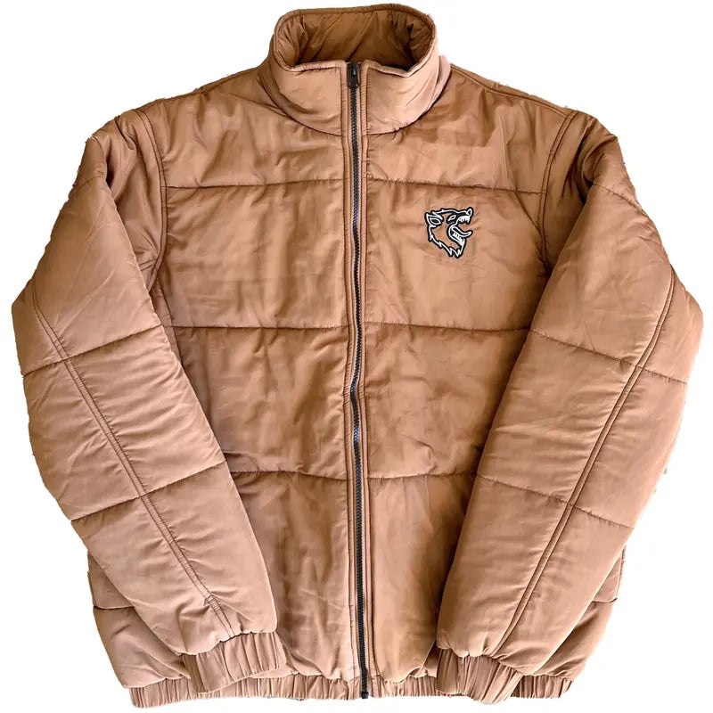 Kill Crew Men's Wolf Graphic Polyester Shell Cotton-Filled Lightweight Poof Non-Hooded Long-Sleeve Zip Puffer Down Jacket - Cuffed, Elastic Hem, Reinforced Zip, Fitted True Fit Street Basic Menswear Outerwear, Long-Sleeve Men's Down Jackets