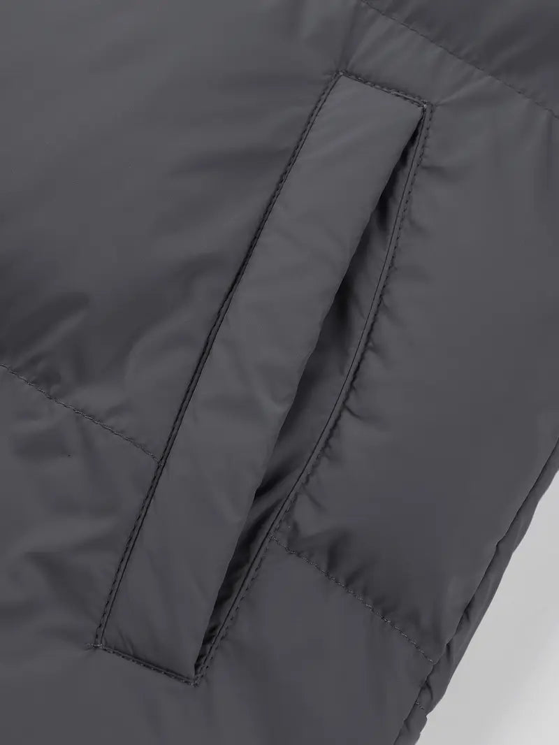 Men's Woven Cotton Hooded Puffy Jacket - Puffy Shape, Long-Sleeve, Zip-Up, Windproof, Loose Fit, Autumn Winter Warm Casual Streetwear Clothing, Fashion Streetwear Top with Pockets, M