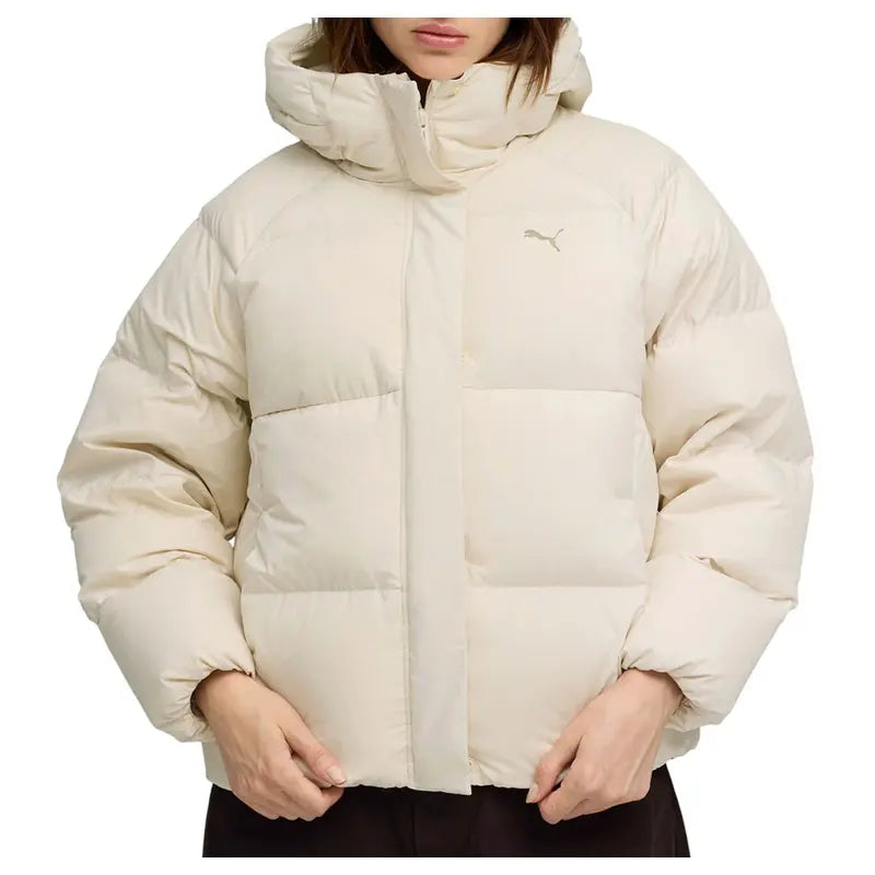 PUMA Womens Hooded Down Puffer Jacket Athletic Outerwear Casual - Beige