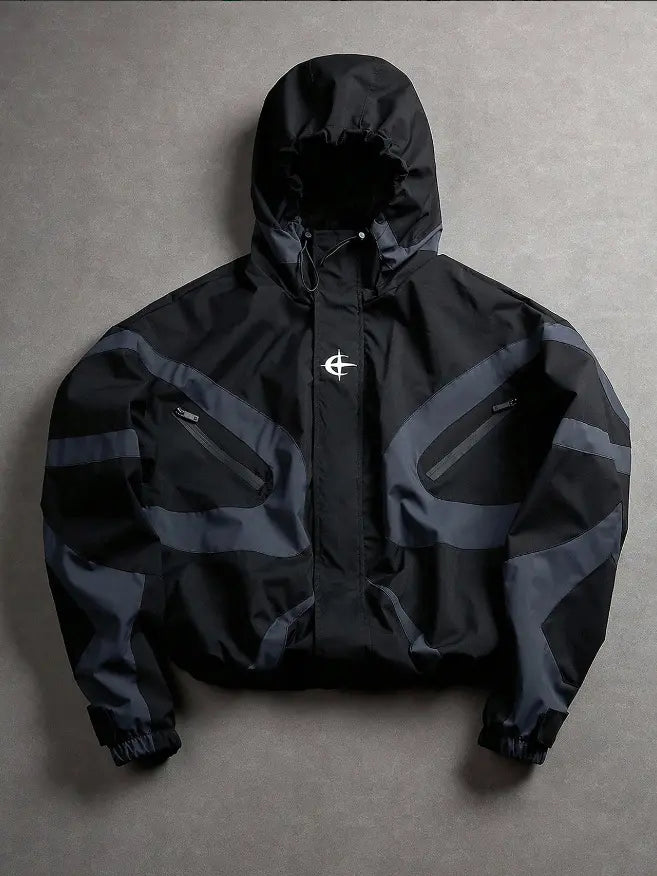 Men’s color-block hooded windproof jacket — loose street-style hoodie, lightweight casual outerwear with zippered pockets