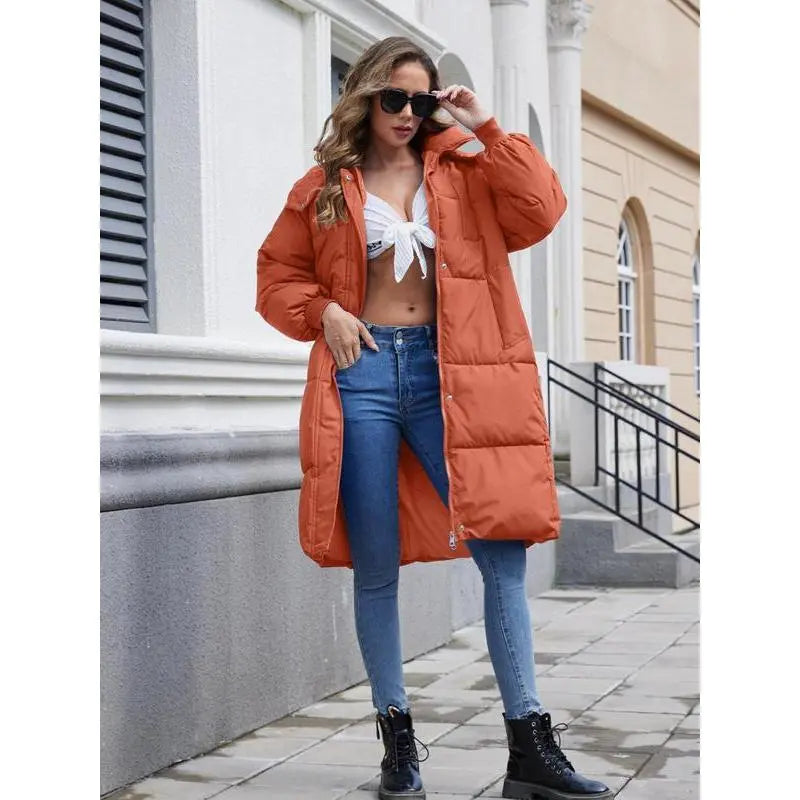 VVZ Women's Pink Button Front Full Zip Up Coat Trendy Warm Raglan Sleeve Outerwear for Daily Wear Puffer Jacket Hooded Coat Essential Winter Clothing Piece Style Tops Twist