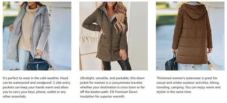 Imily Bela Womens Warm Puffer Down Jacket Hooded Winter Lightweight Mid Quilted Coat with Pockets