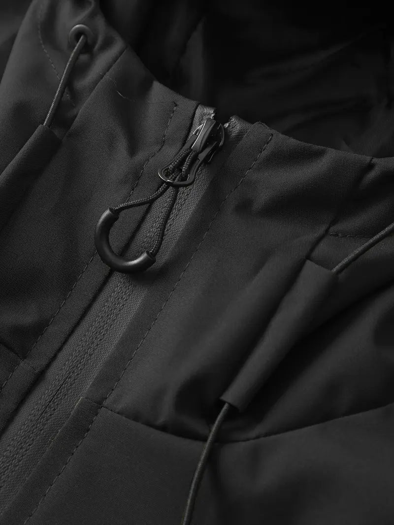 Men's Fitted Zip-Up Hooded Baseball Bomber Jacket - Plain/Stripe Print, Waterproof, Windproof, Drawstring Long Sleeves, Zipper Pocket Casual Outerwear for Outdoor Activities