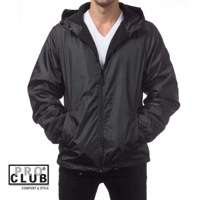 PROCLUB Men's Windbreaker Jacket Fleece Lined PRO CLUB Casual Water Resistance Rain Coat Lightweight Jackets Warm Hip Hop Black Navy (S to 5XL)