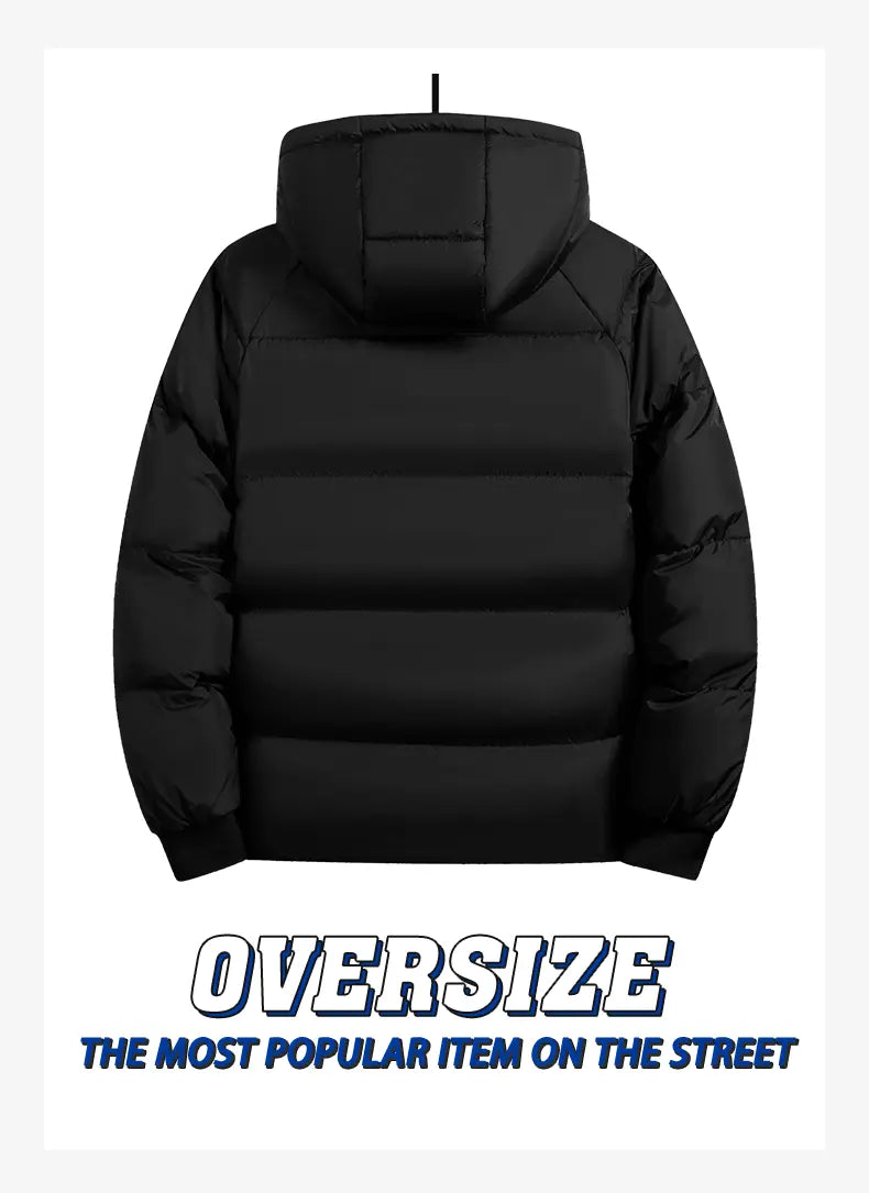 Men's Woven Cotton Hooded Puffy Jacket - Puffy Shape, Long-Sleeve, Zip-Up, Windproof, Loose Fit, Autumn Winter Warm Casual Streetwear Clothing, Fashion Streetwear Top with Pockets, M