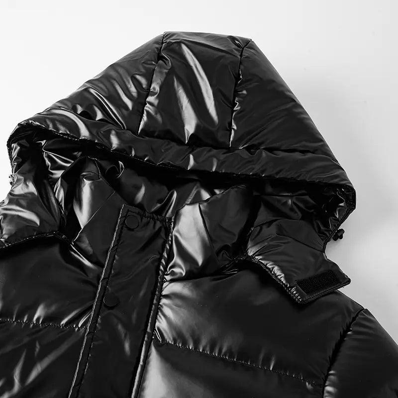 Men’s hooded down jacket, thick warm windproof zip-up winter outerwear with a loose fit, casual outer layer