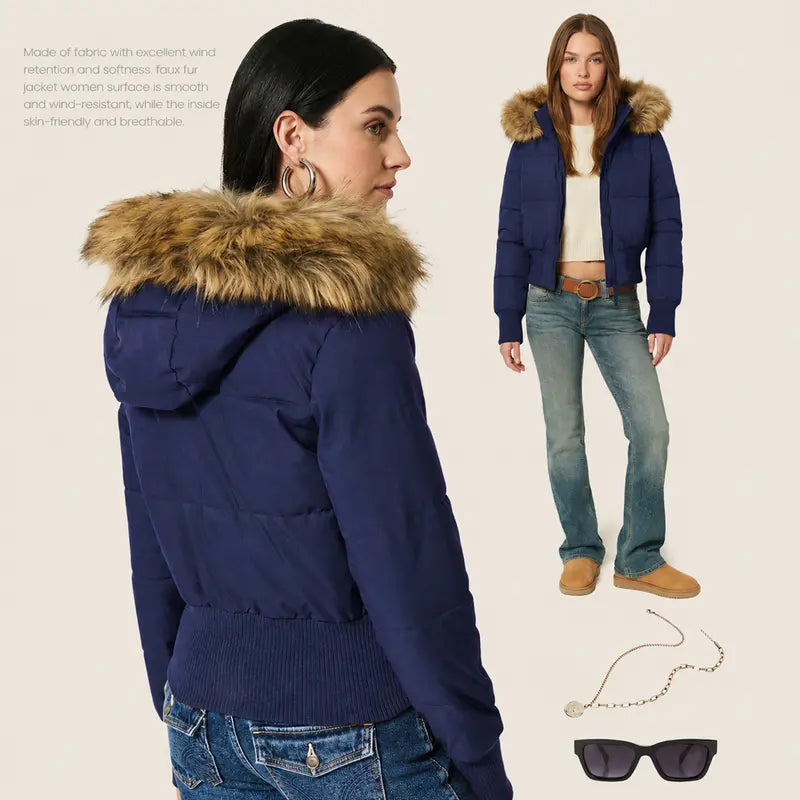 Arssm Womens Cropped Puffer Jacket Hooded Winter Warm Puffer Coat