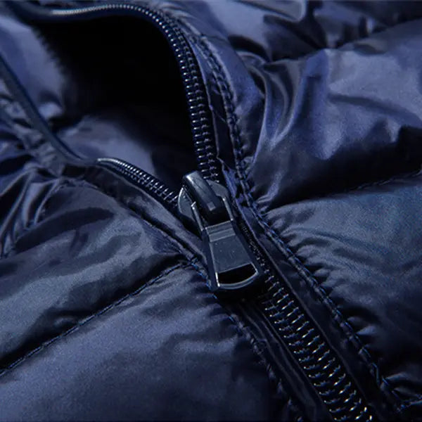 Men’s lightweight down jacket with a stand collar and storage feature; available in five colors; portable, compressible, warm, and highly puffy for autumn/winter; zippered outerwear; five-color stand-collar zippered portable travel outerwear for a...