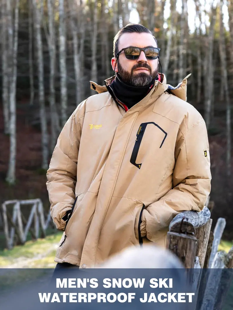【Creator's Pick】GOPUNE Men's Ski Snow Jacket Waterproof Insulated Fleece Outdoor Mountain Hooded Winter Coat Sporty Breathable Outerwear big tall men clothing Size up to5XL #Christmas gift #RED GREEN