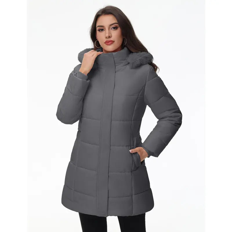 Magcomsen Women's Long Winter Down Coat Fleece Lined Puffer Jackets | Sherpa,Hood,Pockets,Zip,Warm,Thicken,Parka,Coat,Winter,Warm Casual Fabric