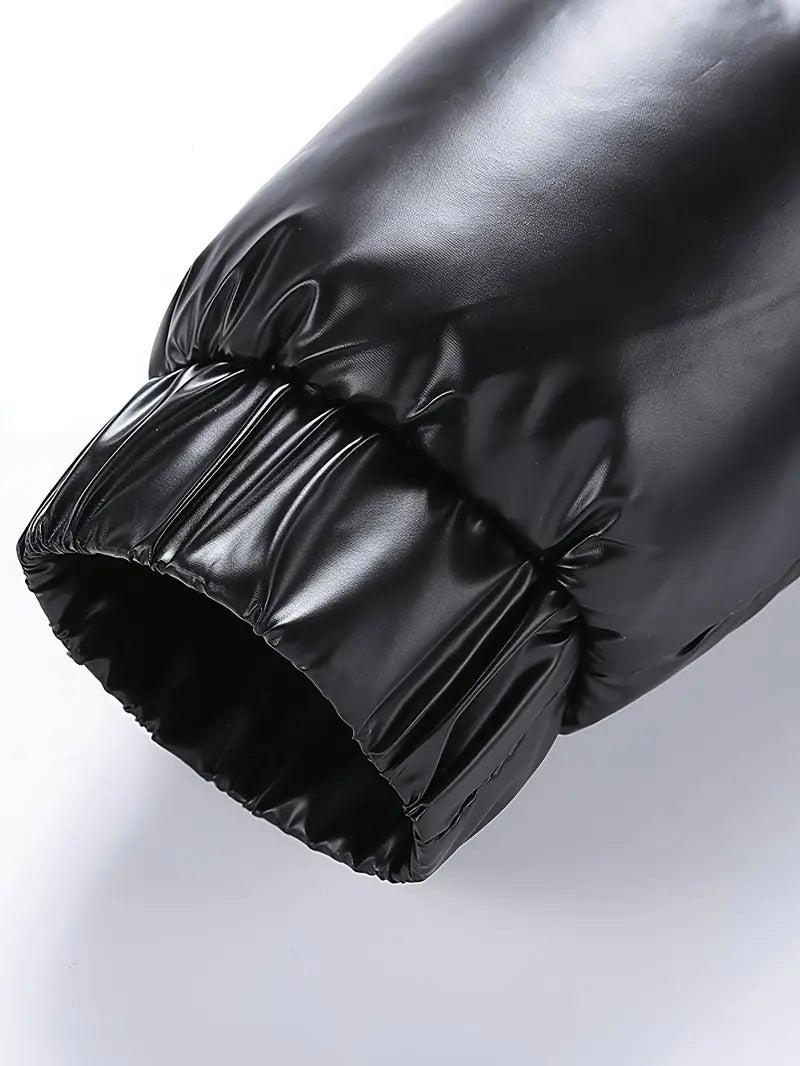 Men's Fitted Cut Shiny Glossy Polyester Jacket - Plain, Breathable, Casual Top