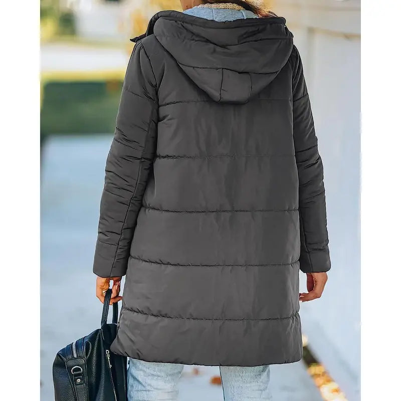 Imily Bela Womens Warm Puffer Down Jacket Hooded Winter Casual Lightweight Mid Quilted Coat with Pockets