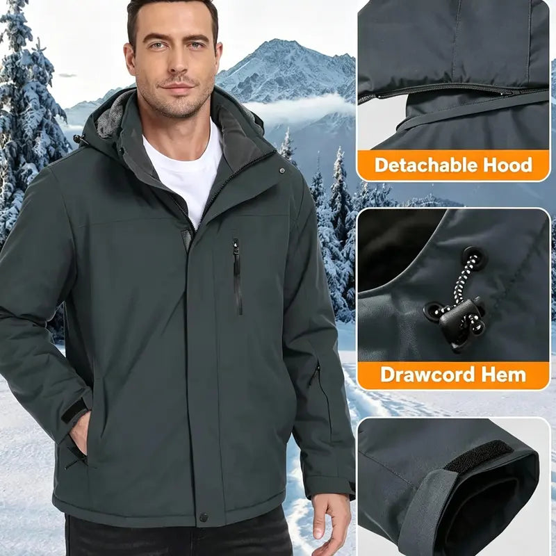 Men’s Thick Regular Polyester Plain Thermal Soft Hooded Fleece Jacket - Water-Resistant, Insulated Sports Outerwear with Pocket, Long Sleeve Shell Outer for Cold Weather Hiking Ski Coat