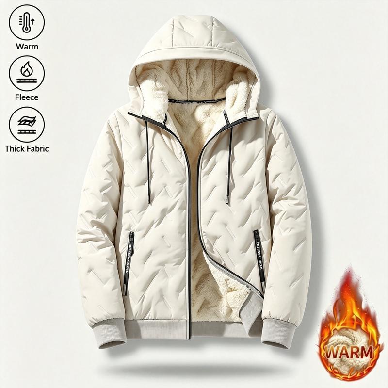 Men's Casual Plain Winter Jacket - Warm Fleece-Lined, Regular-Fit Polyester Pull-On Coat for Cold Weather Outdoor Wear