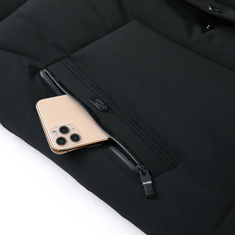 Men's Mid-Length Padded Casual Fashionable Jacket - Menswear Tops, Longsleeves, Detachable Hood, Windproof, Winter Warm-Lined, Plain Polyester, Pull-On, Lightweight Daily Outerwear