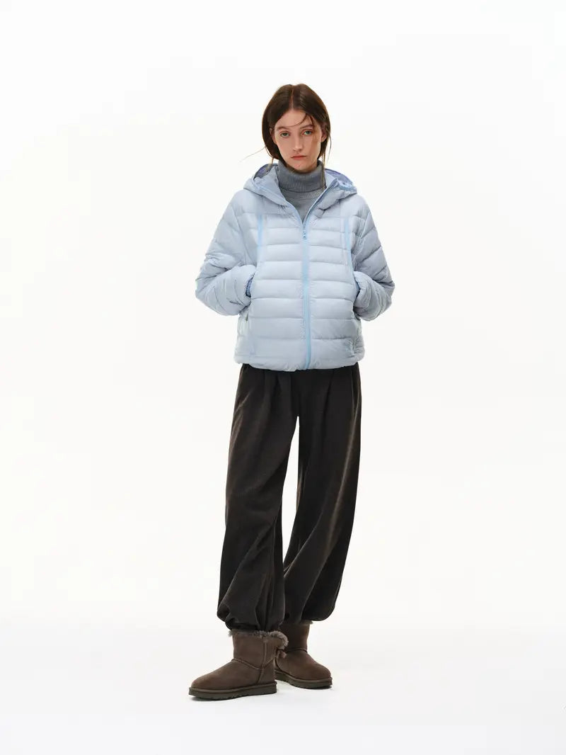 PCLP 90% White Duck Down Hooded Puffer Jacket – Lightweight Ribbed Quilted Winter Coat, Warm Insulated Unisex Outerwear