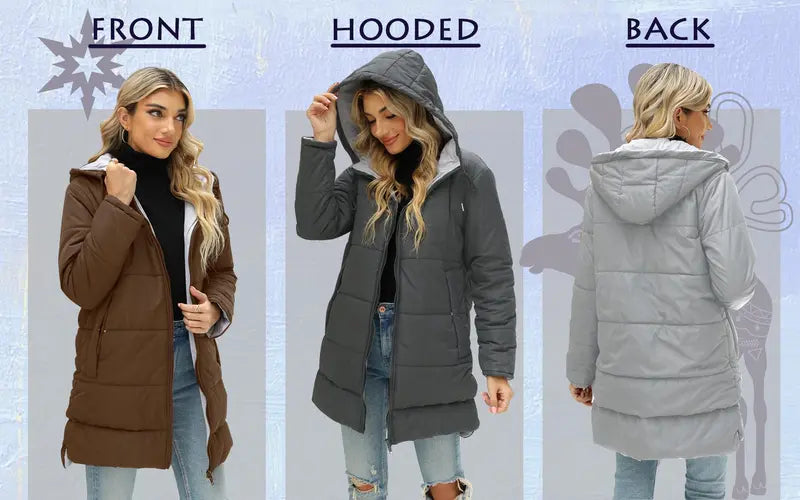 Imily Bela Womens Warm Puffer Down Jacket Hooded Winter Lightweight Mid Quilted Coat with Pockets