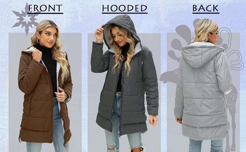 Imily Bela Womens Warm Puffer Down Jacket Hooded Winter Casual Lightweight Mid Quilted Coat with Pockets