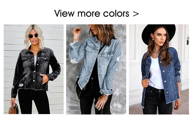 EVALESS Women's Casual Short Jean Jackets Non Stretch Distressed Ripped Boyfriend Washed Coats Lapel Long Sleeve Denim Jacket Outwear Tops 2026 Womenswear Spring Winter Outfits Deals For You Days summer outfits,back to school,back to school shoppi...