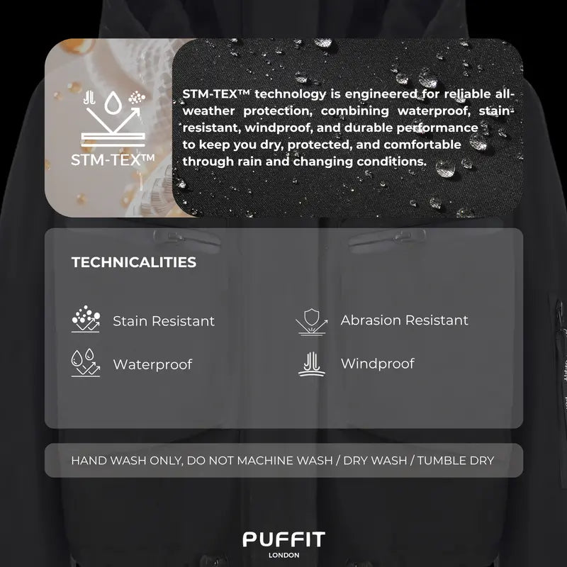 PUFFIT STM-TEX Elevated Cropped Detachable-hood Rain Jacket With Drawstring Hem,WaterProof,Stain Resistant,Windproof,Women's Rain Jacket,Breathable Stylish,Inner Pocket Design,Outdoor Sport,Windbreaker,School Running,Womenswear,,Fall,Winter,2026 S...