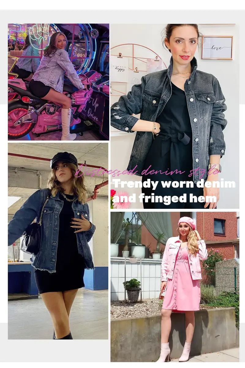 EVALESS Women's Casual Short Jean Jackets Non Stretch Distressed Ripped Boyfriend Washed Coats Lapel Long Sleeve Denim Jacket Outwear Tops 2026 Womenswear Spring Winter Outfits Deals For You Days summer outfits,back to school,back to school shoppi...