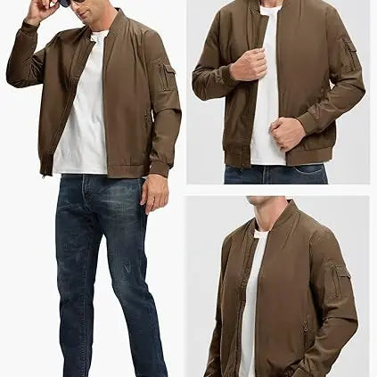 GOPUNE Menswear【Plus Size,S-XXXXL】Flight Jacket Lightweight Bomber Jacket Track Coat Casual Windbreaker Fall Zip Up Coat with 5 Pockets For Outdoor Work Spring and Fall Outfits