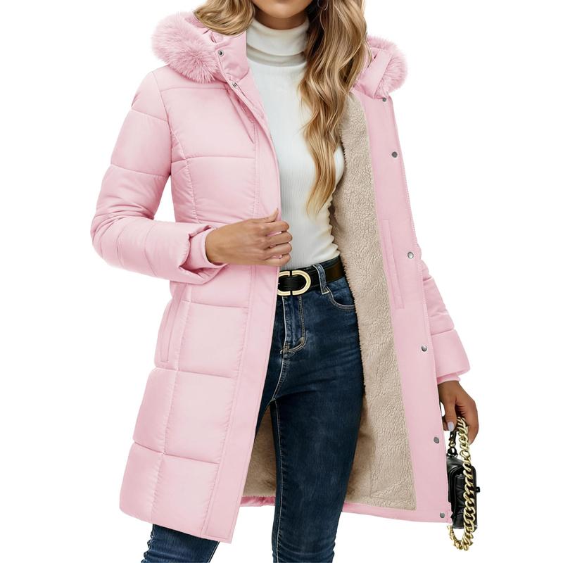 Magcomsen Women's Long Winter Down Coat Fleece Lined Puffer Jackets | Sherpa,Hood,Pockets,Zip,Warm,Thicken,Parka,Coat,Winter,Warm Casual Fabric