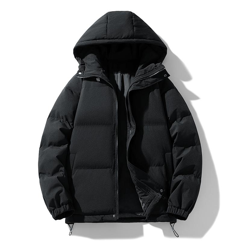 Men's Lightweight Hooded Puffer Coat Polyester, Vintage Fitted, Long Sleeve, Black/Plain Beige, Winter Warm, Cold Weather Protection, Casual Outerwear, Zippered Top for Daily & Business Casual Wear, Lightweight Puffer Coat